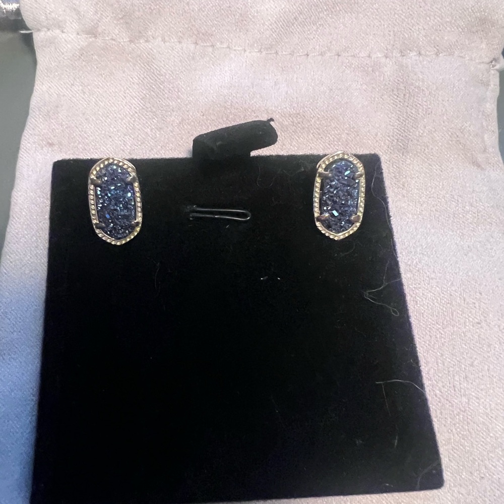 Kendra Scott Ellie stud earrings dark blue drusy and gold